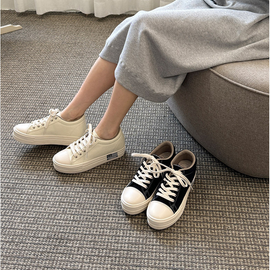 [GIRLS GOOB] Women's Lace Up Casual Comfort Sneakers,  Fashion Shoes, Invisible High-Heeled Fashion Shoes, Canvas - Made in KOREA
